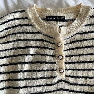 Striped Sweater with Pearl buttons